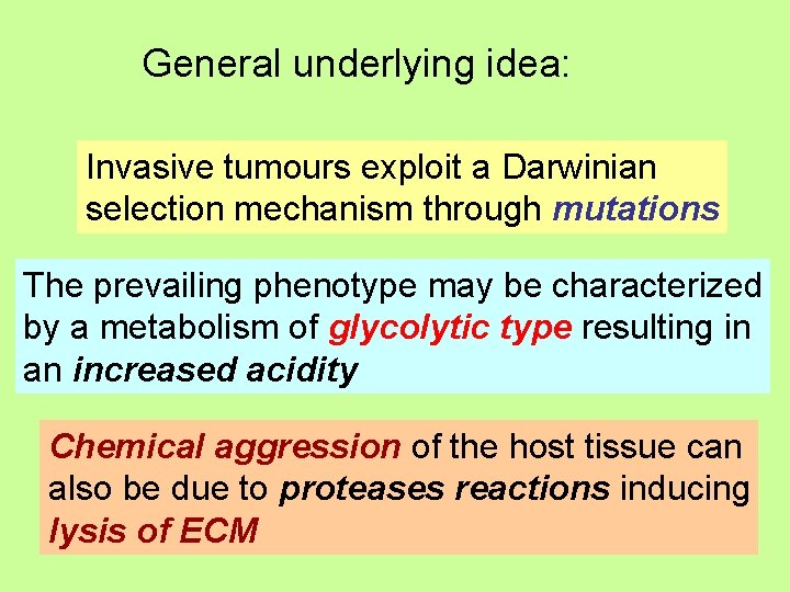 General underlying idea: Invasive tumours exploit a Darwinian selection mechanism through mutations The prevailing