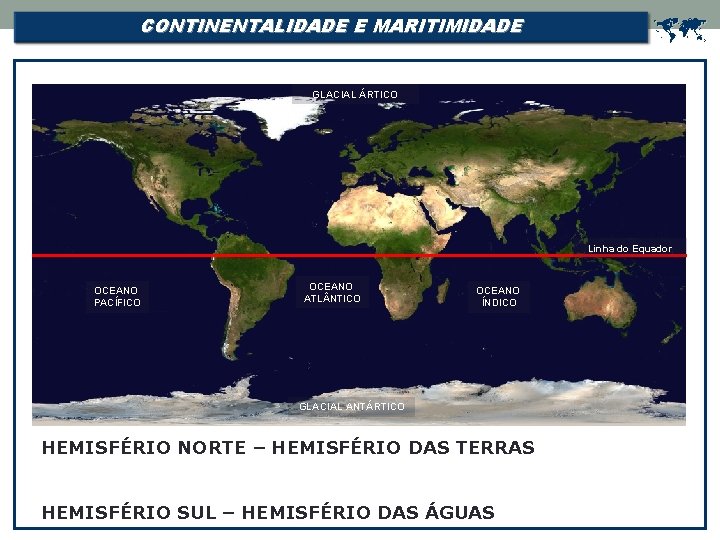 CONTINENTALIDADE E MARITIMIDADE GLACIAL ÁRTICO Linha do Equador OCEANO PACÍFICO OCEANO ATL NTICO OCEANO