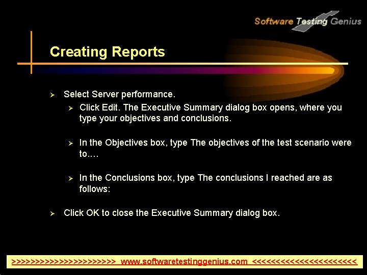 Creating Reports Ø Ø Select Server performance. Ø Click Edit. The Executive Summary dialog