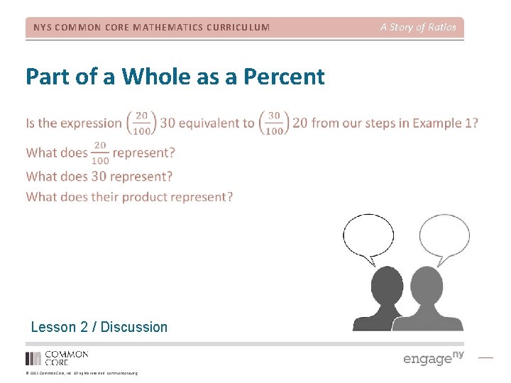 NYS COMMON CORE MATHEMATICS CURRICULUM Part of a Whole as a Percent Lesson 2