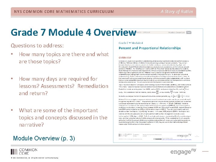 NYS COMMON CORE MATHEMATICS CURRICULUM Grade 7 Module 4 Overview Questions to address: •