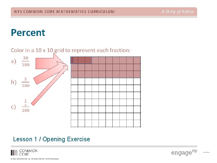 NYS COMMON CORE MATHEMATICS CURRICULUM Percent Lesson 1 / Opening Exercise © 2012 Common