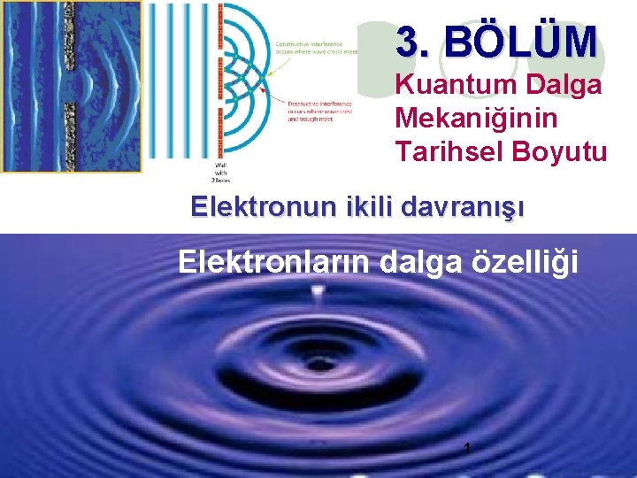 3. BÖLÜM Kuantum Dalga Mekaniğinin Tarihsel Boyutu Elektronun ikili davranışı Elektronların dalga özelliği 1