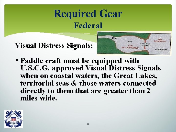 Required Gear Federal Visual Distress Signals: § Paddle craft must be equipped with U.