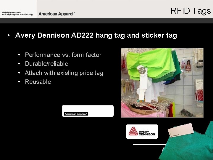 RFID Tags • Avery Dennison AD 222 hang tag and sticker tag • •