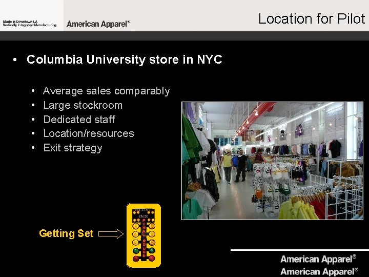 Location for Pilot • Columbia University store in NYC • • • Average sales