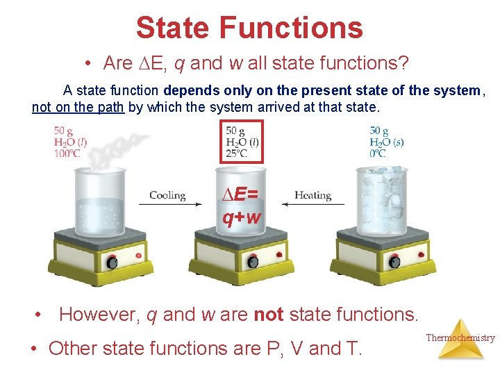 State Functions • Are E, q and w all state functions? A state function