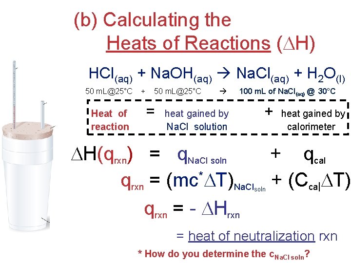 (b) Calculating the Heats of Reactions ( H) HCl(aq) + Na. OH(aq) Na. Cl(aq)