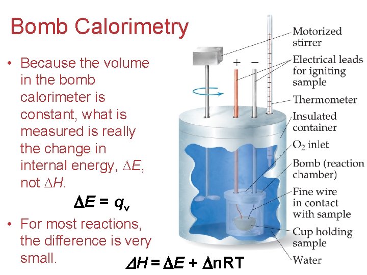 Bomb Calorimetry • Because the volume in the bomb calorimeter is constant, what is