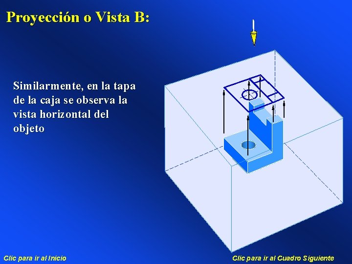 Proyección o Vista B: Similarmente, en la tapa de la caja se observa la