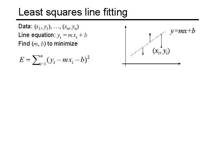 Least squares line fitting Data: (x 1, y 1), …, (xn, yn) Line equation: