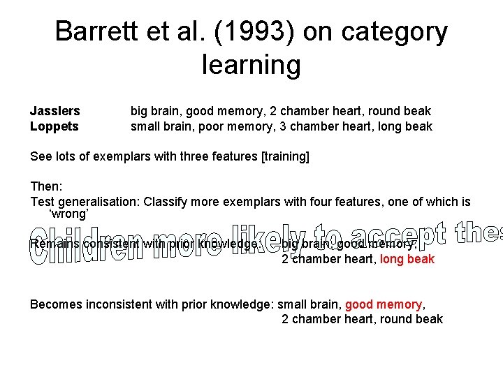 Barrett et al. (1993) on category learning Jasslers Loppets big brain, good memory, 2