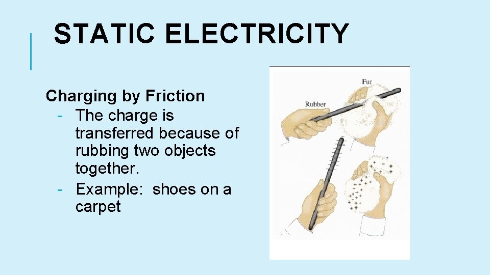 STATIC ELECTRICITY Charging by Friction - The charge is transferred because of rubbing two