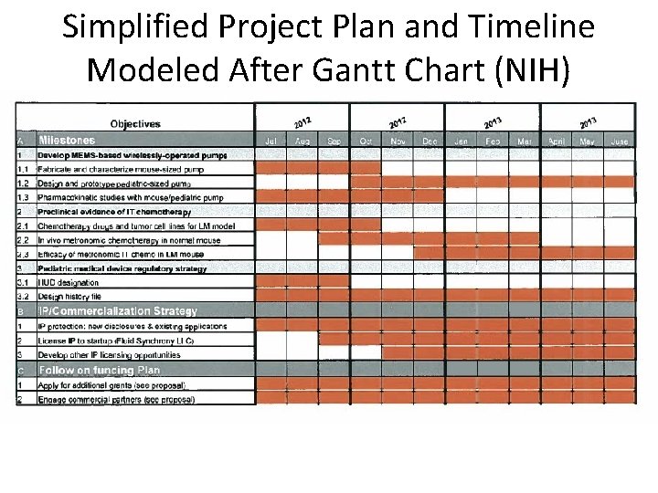 Simplified Project Plan and Timeline Modeled After Gantt Chart (NIH) 