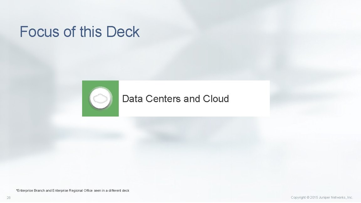 Focus of this Deck Data Centers and Cloud *Enterprise Branch and Enterprise Regional Office