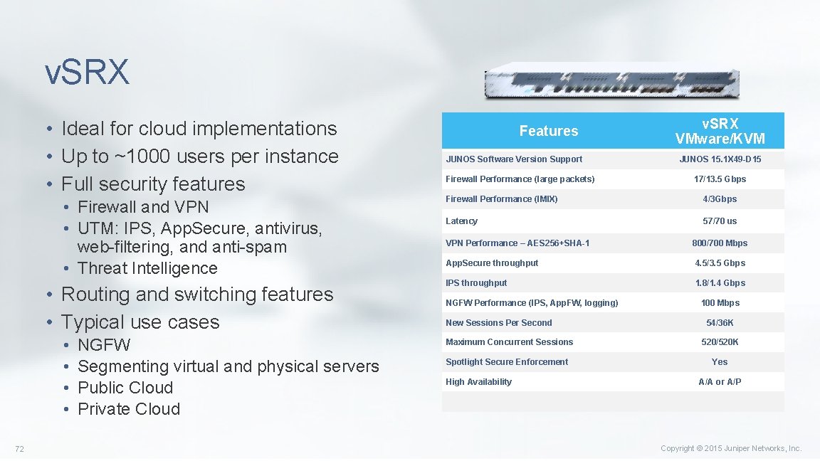 v. SRX • Ideal for cloud implementations • Up to ~1000 users per instance