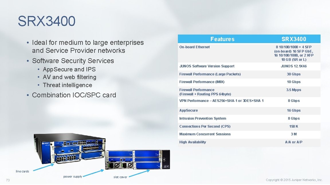 SRX 3400 • Ideal for medium to large enterprises and Service Provider networks •