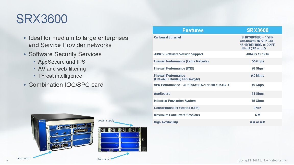 SRX 3600 Features • Ideal for medium to large enterprises and Service Provider networks