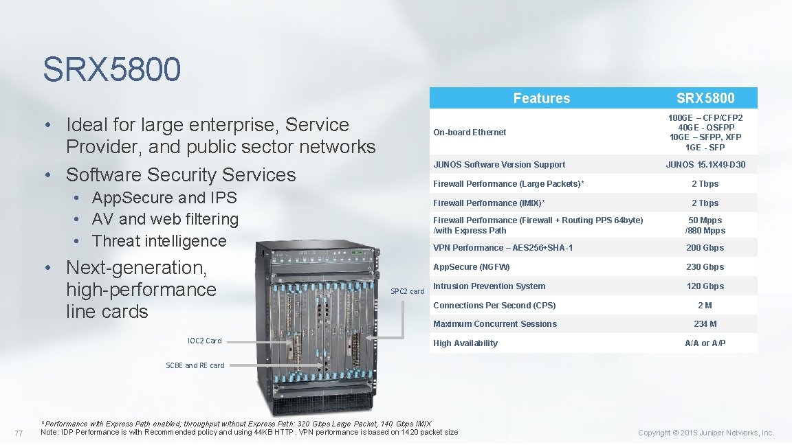 SRX 5800 Features • Ideal for large enterprise, Service Provider, and public sector networks