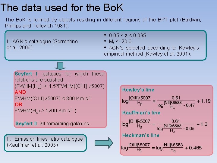 The data used for the Bo. K The Bo. K is formed by objects