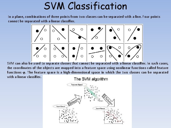 SVM Classification In a plane, combinations of three points from two classes can be