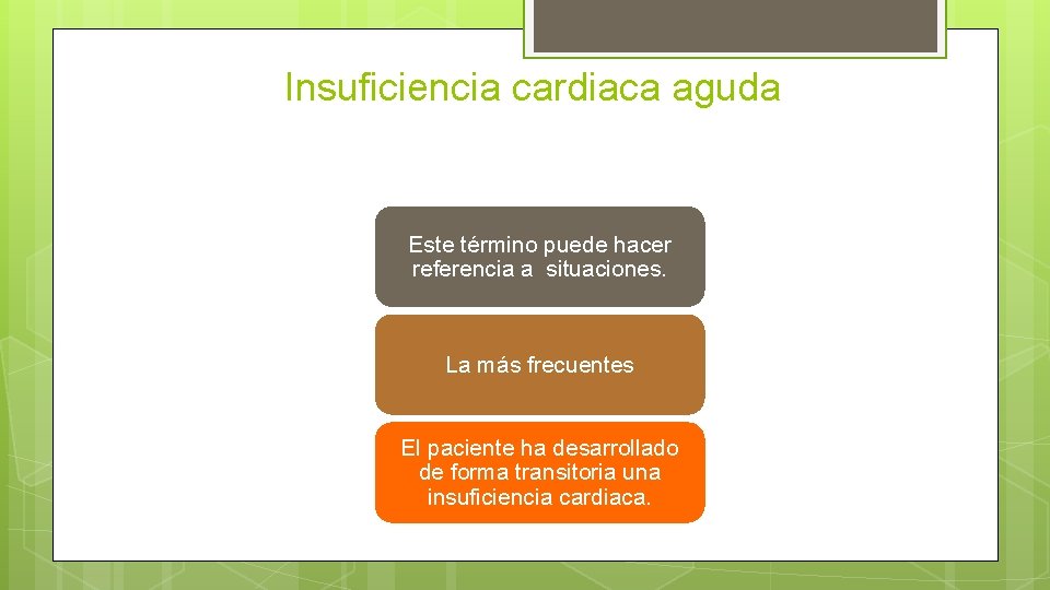 Insuficiencia cardiaca aguda Este término puede hacer referencia a situaciones. La más frecuentes El