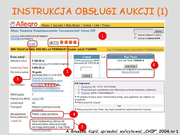 INSTRUKCJA OBSŁUGI AUKCJI (1) A. Gruszka, Kupić, sprzedać, wylicytować, „CHIP”, 2004, nr 1 