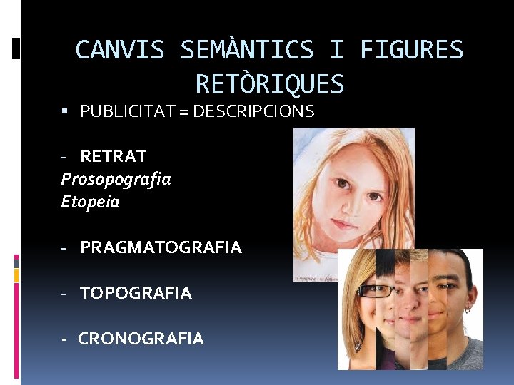 CANVIS SEMÀNTICS I FIGURES RETÒRIQUES PUBLICITAT = DESCRIPCIONS - RETRAT Prosopografia Etopeia - PRAGMATOGRAFIA