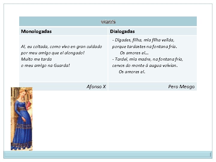VOZES Monologadas Dialogadas Ai, eu coitada, como vivo en gran cuidado por meu amigo