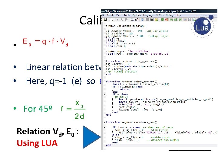 Calibration • • Linear relation between E 0 and Vd • Here, q=-1 (e)