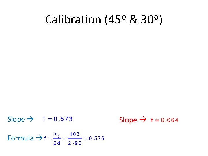 Calibration (45º & 30º) Slope Formula Slope 