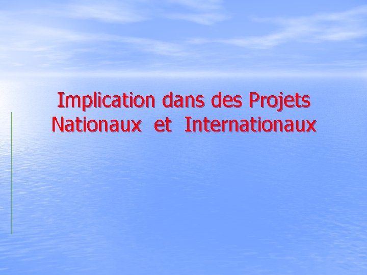 Implication dans des Projets Nationaux et Internationaux 