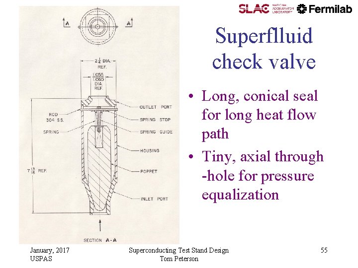 Superflluid check valve • Long, conical seal for long heat flow path • Tiny, Superflluid check valve • Long, conical seal for long heat flow path • Tiny,