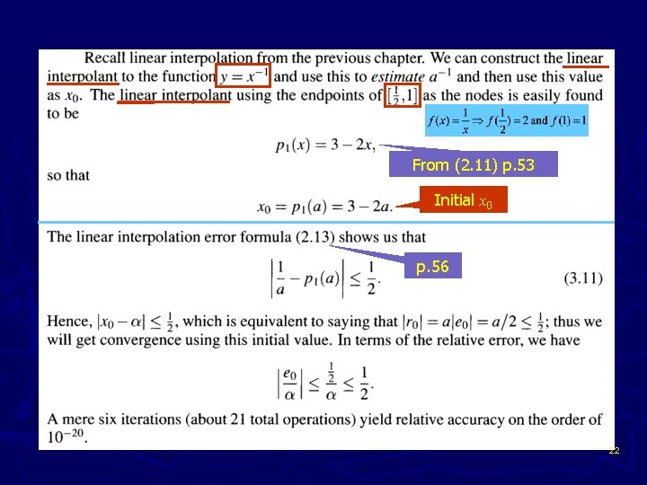 From (2. 11) p. 53 Initial x 0 p. 56 22 