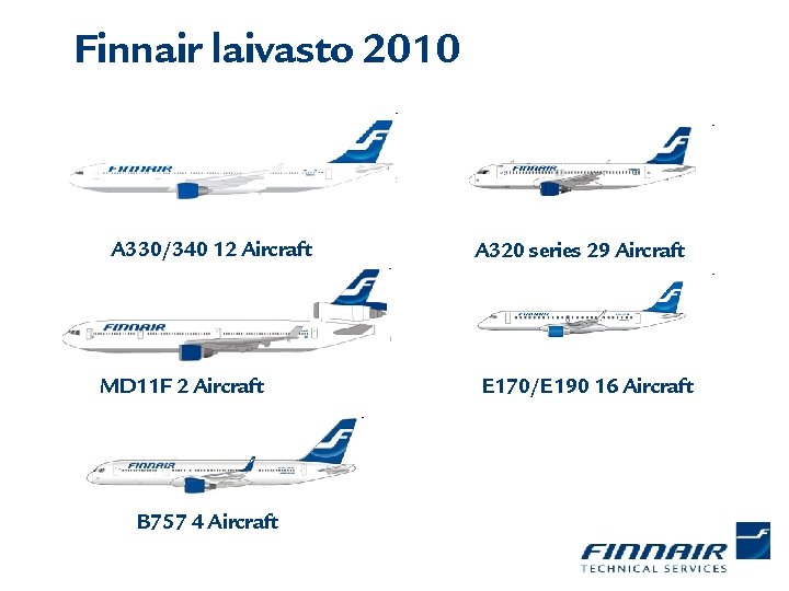 Finnair laivasto 2010 A 330/340 12 Aircraft MD 11 F 2 Aircraft B 757