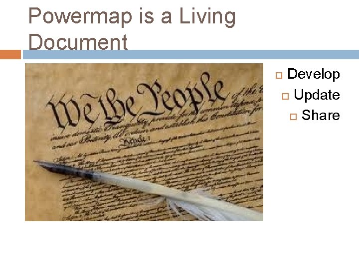 Powermap is a Living Document Develop Update Share 