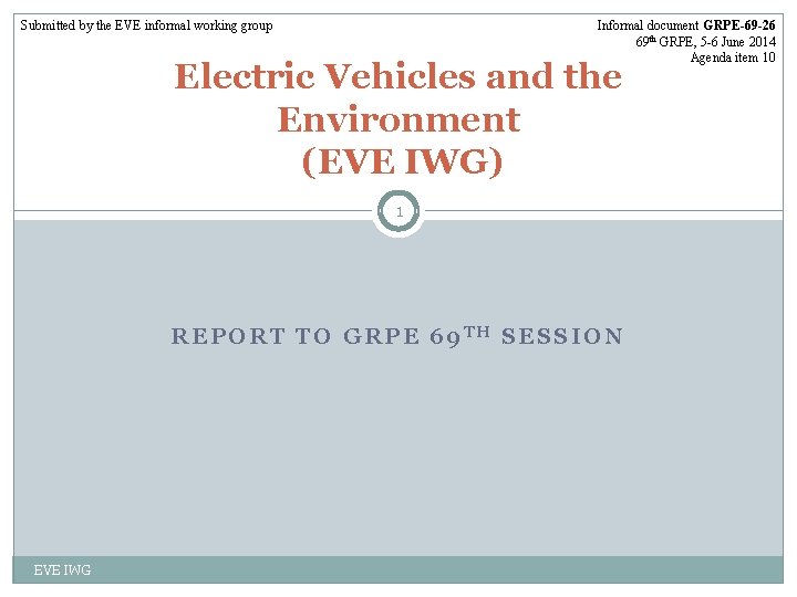 Submitted by the EVE informal working group Informal document GRPE-69 -26 69 th GRPE,