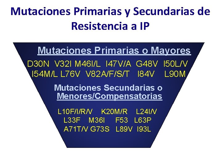 Mutaciones Primarias y Secundarias de Resistencia a IP Mutaciones Primarias o Mayores D 30
