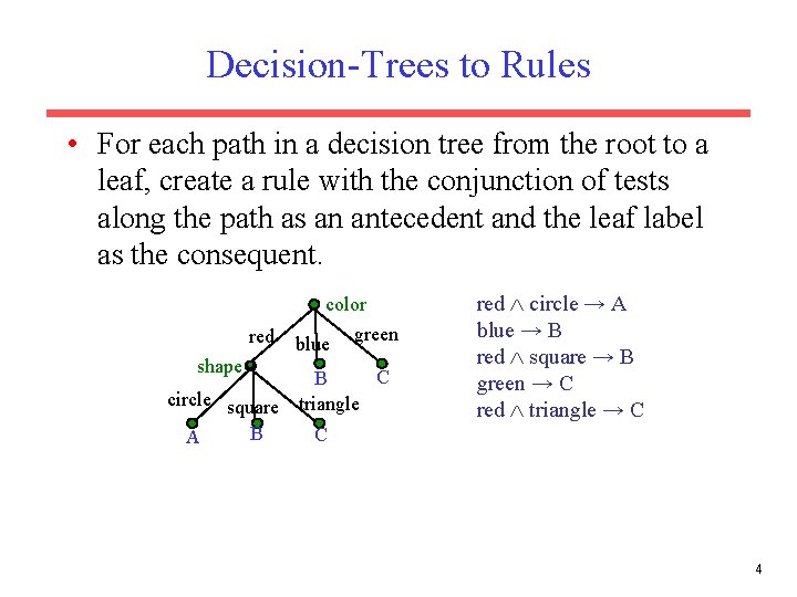 Decision-Trees to Rules • For each path in a decision tree from the root