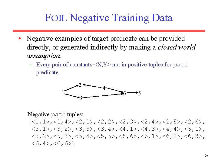 FOIL Negative Training Data • Negative examples of target predicate can be provided directly,