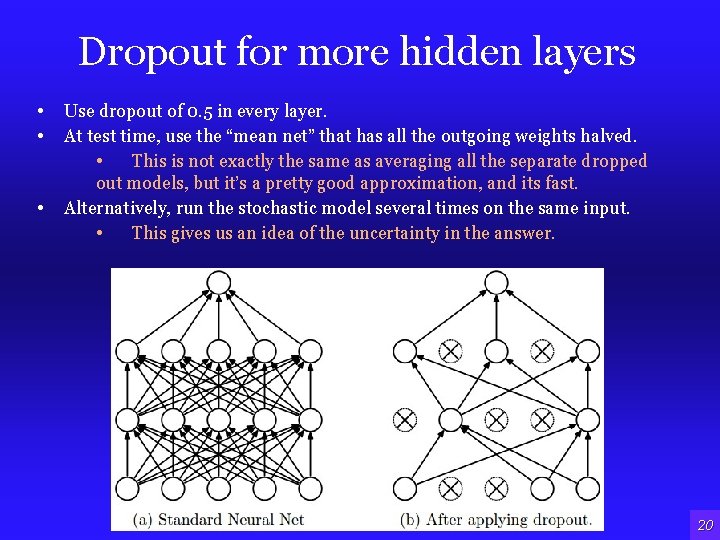 Dropout for more hidden layers • Use dropout of 0. 5 in every layer. Dropout for more hidden layers • Use dropout of 0. 5 in every layer.