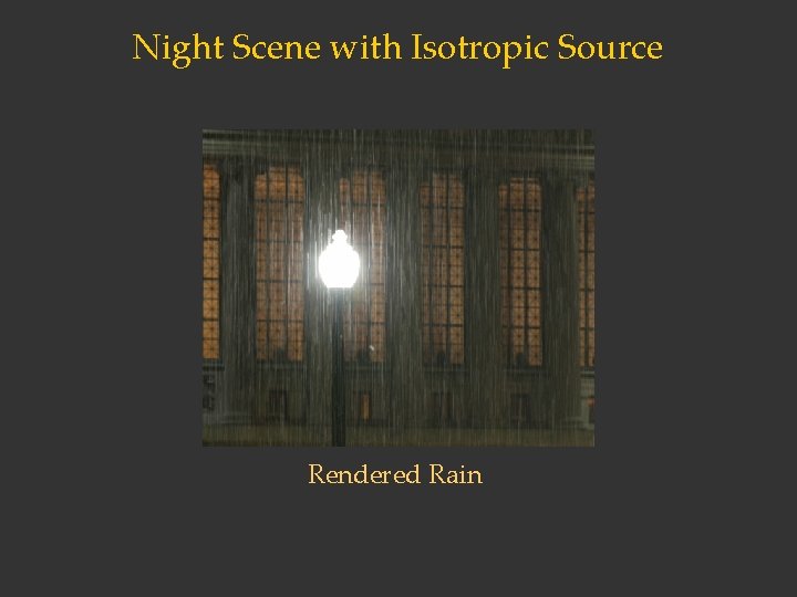 Night Scene with Isotropic Source Rendered Rain 