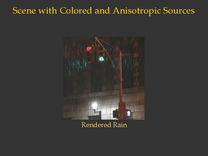 Scene with Colored and Anisotropic Sources Rendered Rain 