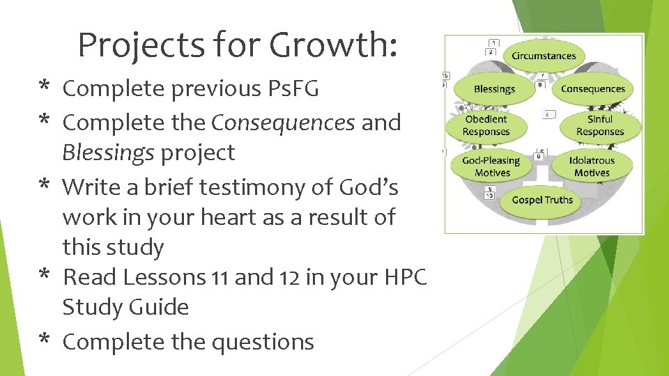 Projects for Growth: * Complete previous Ps. FG * Complete the Consequences and Blessings