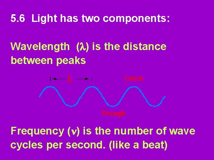 5. 6 Light has two components: Wavelength ( ) is the distance between peaks
