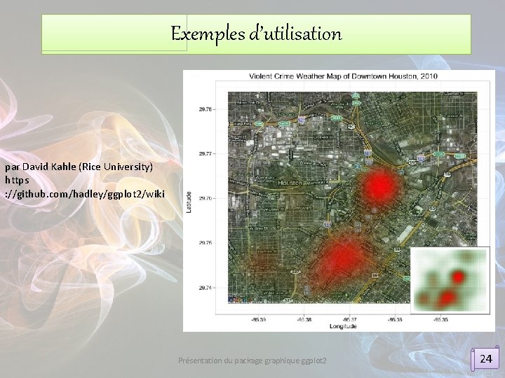 Exemples d’utilisation par David Kahle (Rice University) https : //github. com/hadley/ggplot 2/wiki Présentation du