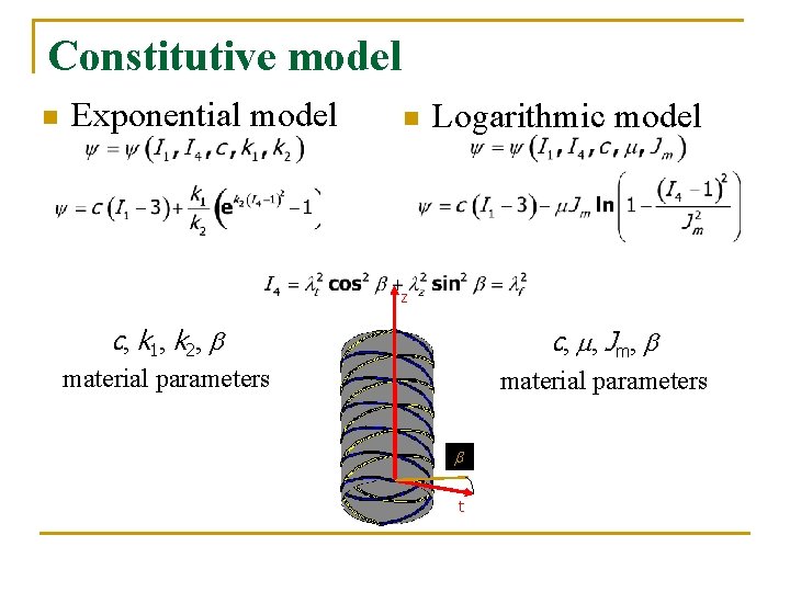 Constitutive model n Exponential model n Logarithmic model z c , k 1 ,