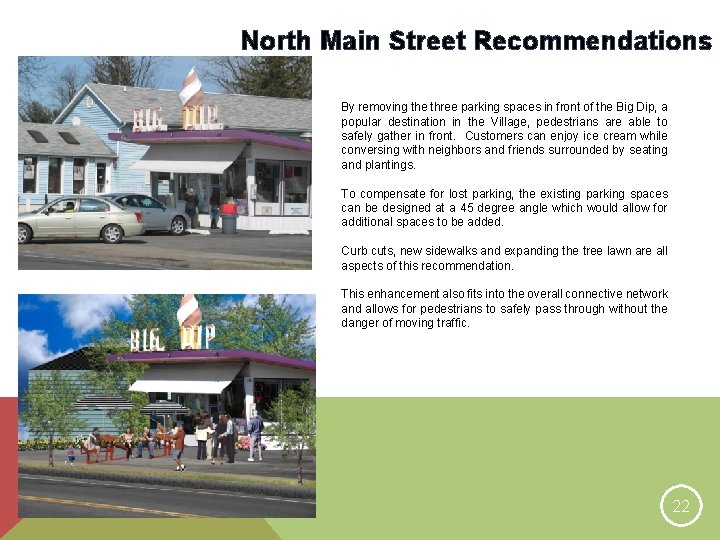 North Main Street Recommendations By removing the three parking spaces in front of the