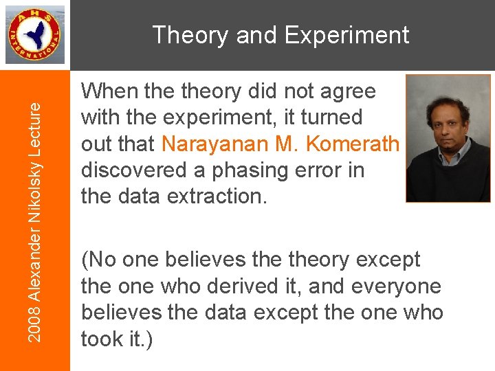 2008 Alexander Nikolsky Lecture Theory and Experiment When theory did not agree with the