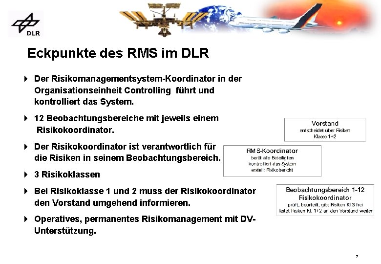 Eckpunkte des RMS im DLR 4 Der Risikomanagementsystem-Koordinator in der Organisationseinheit Controlling führt und